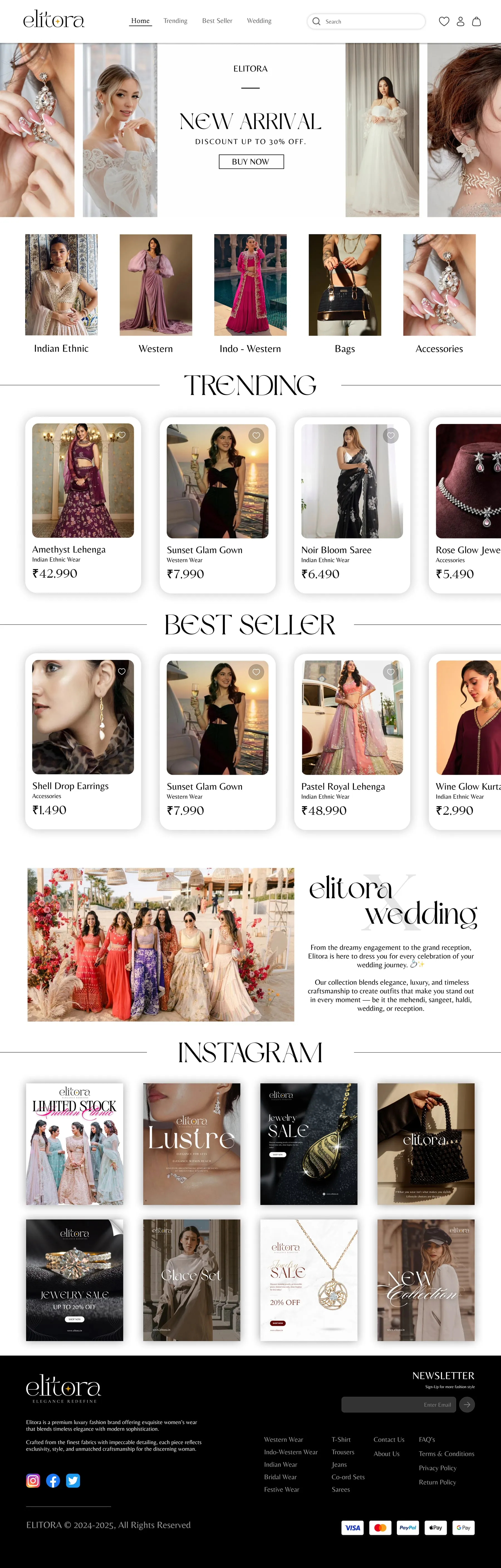 The Elitora home page, light theme