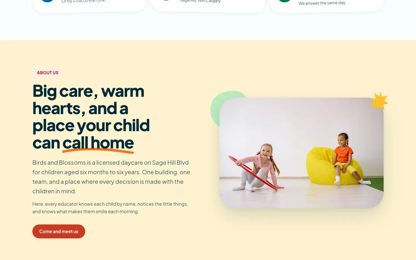 Big care, warm hearts, and a place your child can call home — the about section