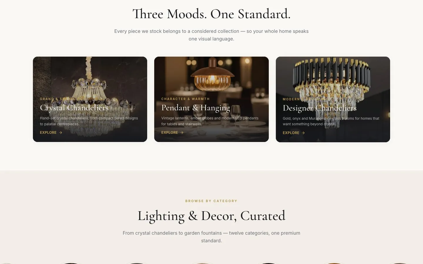 Three Moods. One Standard. — crystal chandeliers, pendant and hanging lights, designer chandeliers