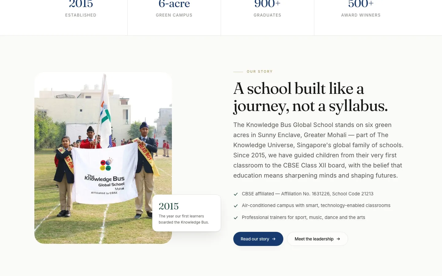 A school built like a journey, not a syllabus — established 2015, a six-acre green campus