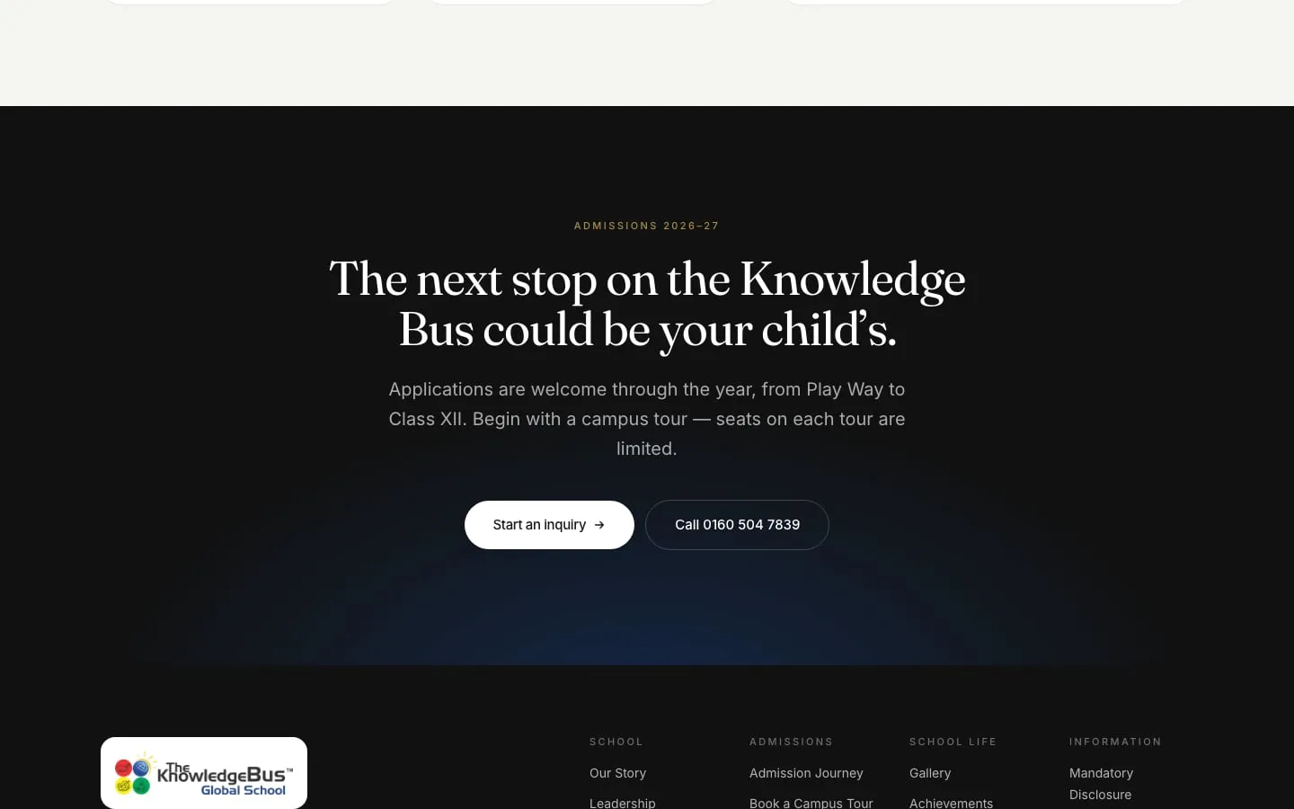 The next stop on the Knowledge Bus could be your child’s — admissions, open through the year